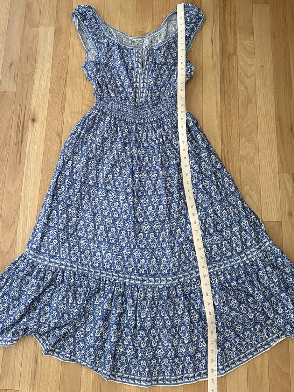 EUC MAX STUDIO Smocked Fit & Flare Maxi Dress, Blue, Size XL - Picture 8 of 10